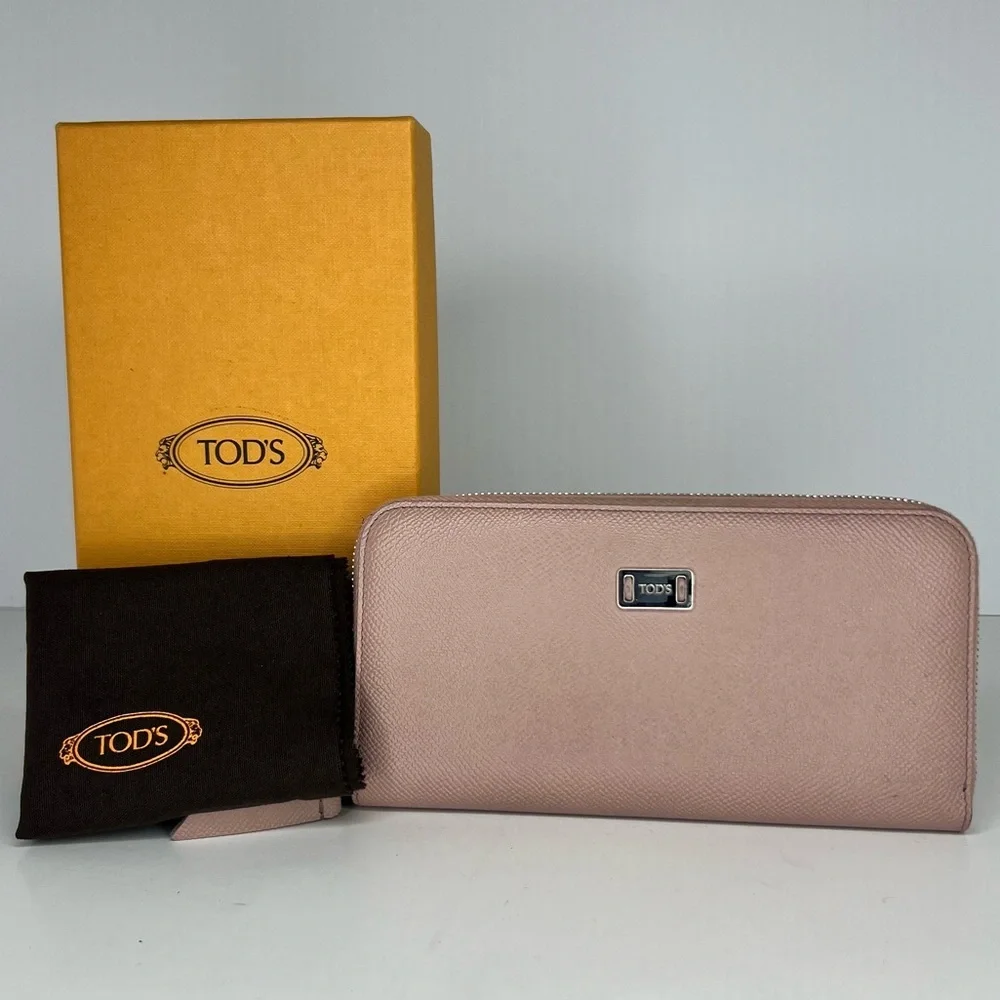 TOD'S Pink Saffiano‎ Leather Zip-Around Long Continental Luxury Wallet
